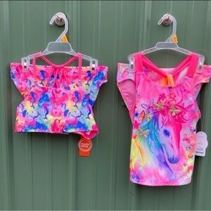 Girls Mermaid Bikini & Unicorn Tankini Swimsuit Bathing Suit 2-Pack Size XL